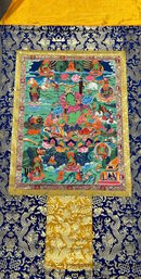 Tibetan Green Tara Hand Painted Thangka Painting, Silk Framed - 53L X 34W