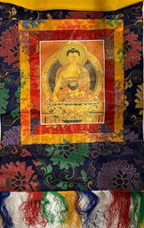 Embroidered Shakyamuni Buddha Thangka Silk Framed - 19.5L X 17W