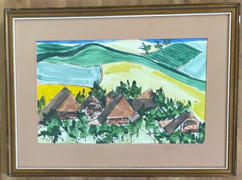 Village Scene, Watercolor, Signed By Artist, Virginia Scribner, 1975, 19 X 25 1/2'