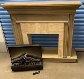 Custom-made Fireplace Unit. 3 Pieces: Wood Base, Electric Firplace With Remote (works) And  Wood Mantle