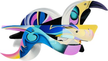 Shlomi Haziza Acrylic Lucite Wall Sculpture: Pelican. Signed By Artist. 55 X 5 X 27' Brilliant Colors. Large