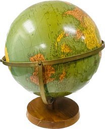 Large Brass Swivel Globe. 16 X 19' Wood Base Has Some Scratches. See Photo.