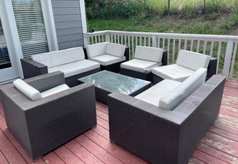 Plastic Outdoor Wicker Patio Furniture. Table With Glass Not Included