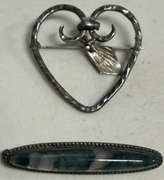 92.5 Silver Heart Pin & Sterling Pin Holding A Stone