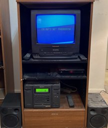 90's Sony Television, CFD-758 CD Radio Cassette Recorder Boombox, Speaker, TV Cabinet And Antenna
