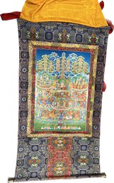 Hand Painted Buddhist Thangka Brocade, 59 X 32'