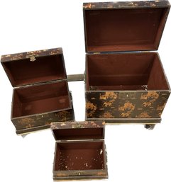 Decorative Nesting Chests- Largest Is 18x13x20. Shows Some Wear And One Box Needs Clasp Repaired
