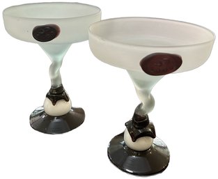 Set Of 2 And Blown Martini/Cocktail Glasses 6x7'