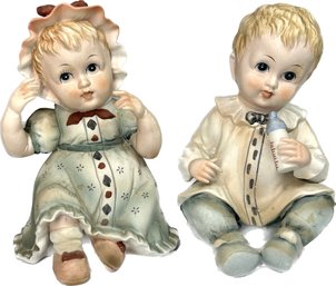 Figurines-Pair Of Lefton China Hand Painted Porcelain Piano Babies (6.5Hx4W)