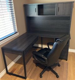 Black Work Desk Station, Chair & Rolling Pad: Desk 60x59x67', Chair 28x41'