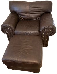 Oversized Brown Leather Chair & Ottoman