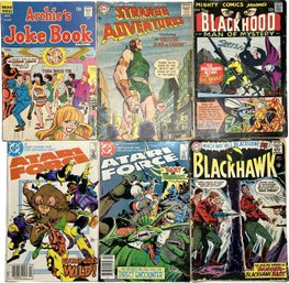 Collection Of 6 Comic Books: Atari Force, DC Comics Blackhawk, Mighty Comics Blackhood, Strange Adventures