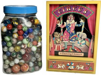 YAPS Circus Dancing Clown Music Box With Trinket Drawer, Container Of Marbles