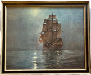 Signed Ship Print By Montague Dawson (frame 27.5Hx33W)