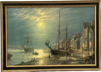 Appledore By Moonlight Print By Roger Desoutter (frame 33Wx24H)