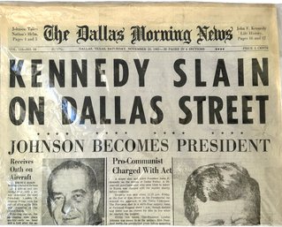 The Dallas Morning News Kennedy Slain On Dallas Street (Unopened Newspaper Copy)