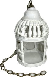 White Ceramic Hanging Birdcage Decor