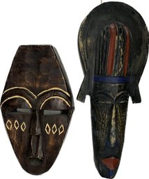 2 Wood Decorative Masks Handcrafted In Ghana