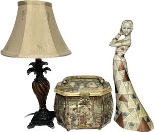 Table Lamp, Gustav Klimt Inspired Figurine, Anton Pieck Box