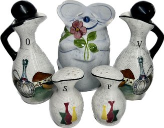 Capri By Royal Sealy Handpainted Japan Oil & Vinegar Pitchers, N.S Gustin Co. Ceramic Figure, And More