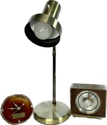 Metal Table Lamp (18Hx6W), Vintage Weather Forecaster, Conoco Cut Geode Clock