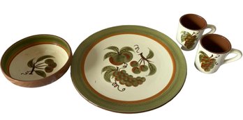 Stangl Pottery 'Orchard Song' Hand Painted Round Serving Platter, Bowl And Mugs