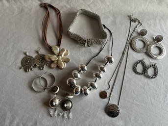 A Variety Of Womens Silvertone Costume Jewelry.