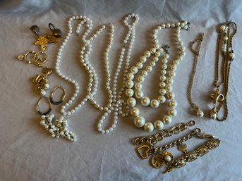 Womens Costume Jewelry.  Variety Of Pearls & Gold Tones.