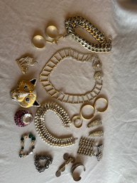 A Variety Of Womens Costume Jewelry With Rhinestones.