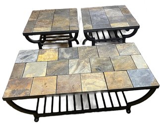 3 Pieces Slate Tile Patio/Coffee/Side Tables