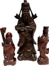Eastern Asian Hand Carved Wood Statues- Tallest Is 11.5in Tall