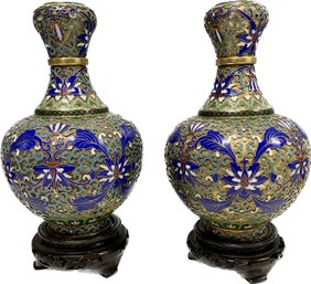 Ornate Asian Vases With Bases- 7in Tall