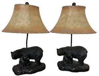 2007, Pair Of Side Table Lamps With A Bear Base By Anthony - 27.5x19