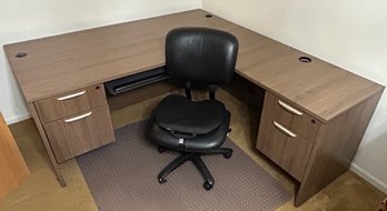 L-shape Office Computer Desk And A Black Chair - 71x36x29, 41x24x29