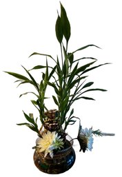 Lucky Bamboo Plant And A White Flower With Vase - 17'