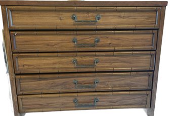 Varnished Wood Storage Cabinet, 5 Drawers - 37x18x30