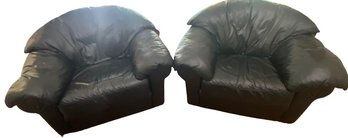 Pair Of Dark Brown Faux Leather Chairs: 44x40x34'