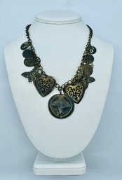 Bronzetone Necklace Of Coins, Butterflies, Flowers, And Hearts