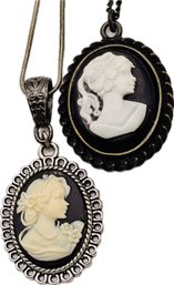 Pair Of Cameo Pendants & Necklaces. One Chain Is Marked 925 Sterling