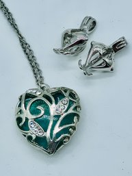 Heart With Rhinestones & Pale Blue Gemstone Background. Two Dolphin Pendants.