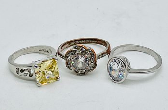 Silvertone & Goldtone Rings. Amber, Multicolor And Clear Rhinestones.