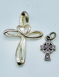 Heart & Crucifix Pendants. Magnet Tested For Silver. One Marked 925. 'Love Is Eternal'