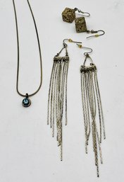 Pierced Earrings. Gemstone Pendant With Chain.  Box Earrings & Pendant With Chain Magnet-tested For Silver