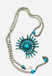 Repurpose This Fabulous Necklace. Turquoise Gemstones, Green Gemstones. Silver Beads.