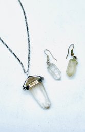 Quartz Gemstone Pendant & Pierced Earrings. Silver Chain Made-in-italy.