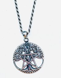 Sterling Pendant Star & Tree Design. Silver Chain Made In Italy.