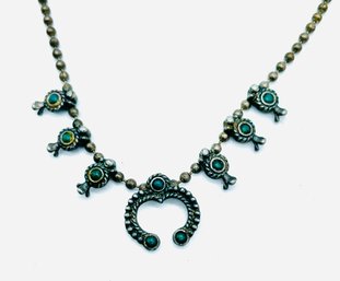 Necklace With Turquoise Gemstones Magnet Tested Silver. See Photo.  Necklace Is Small. See Photo.