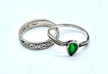 Sterling Rings. Green Gemstone. See Photos For Markings. One Inscribe 'Only Yours' See Photos For Sizes. 5.50g