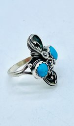 Sterling And Turquoise Ring. 6.06g   See Photo For Sizing And Markings.