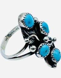 Sterling Ring With Turquoise. See Photo For Markings And Size. 5.54g